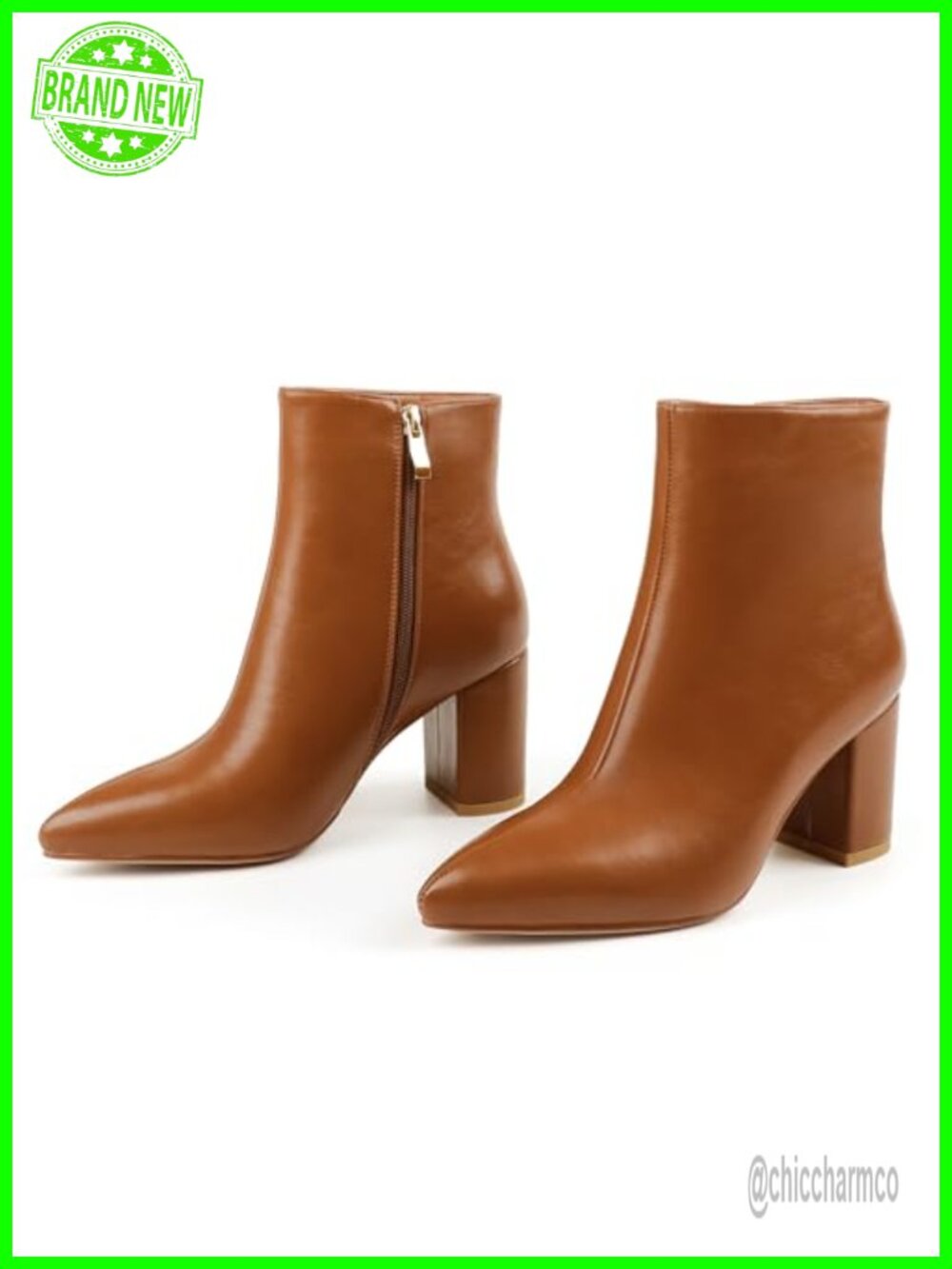 Ankle Boots Chunky Block Heel Pointed Toe Zipper Booties
